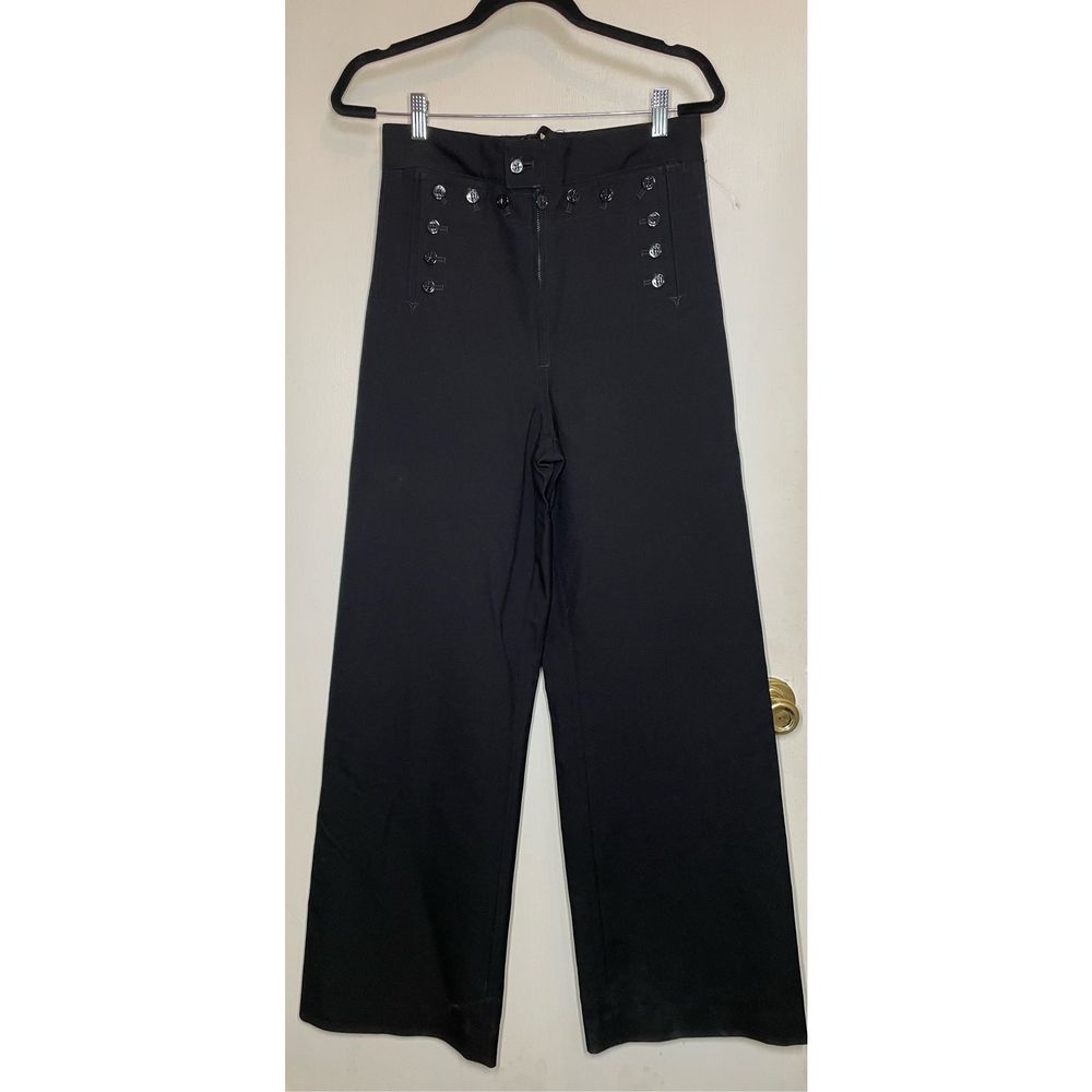 Vintage Navy Wide Leg Sailor Flared Black Zipper Front Pants size 30L